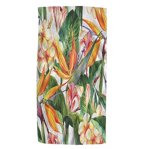Pehede Exotic Flowers Hand Towel Bird of Paradise Tropical Seamless Pattern Soft Guest Face Bath Towel Bathroom Decorations Thin Kitchen Tea Dish Towels 15 x 30 inch - color: Exotic Flowers