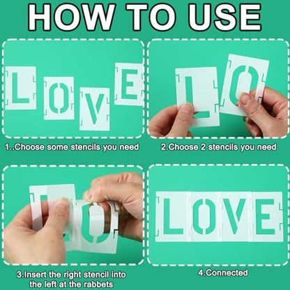 Augshy 56 Pcs Letter Stencils for Painting, 2 Inch Reusable Templates | Plastic Alphabet Templates, for Crafts Art Projects, Wood Wall Fabric Rock Signage, Interlocking Number Stencils - style: Alphabet and Number