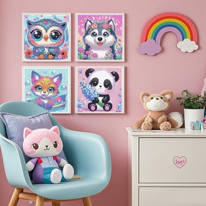 PERFECTSIGHT Cute 5D Diamond Art Kits, Kawaii DIY Painting Art for Adults Teen, 4 Pack Diamond Arts and Crafts Sets, Big Gem Full Drill Diamond Dots for Women (Owl+Husky+Fox+Panda) - style: Owl+Husky+Fox+Panda