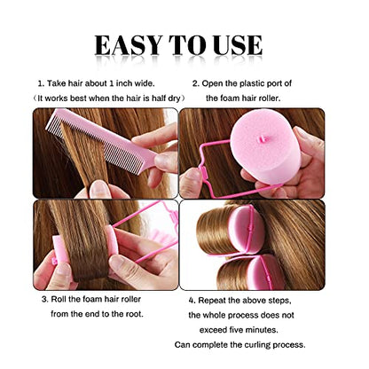 Jumbo Foam Sponge Hair Roller Soft Sleeping rollers Curvy Wavy Hairstyle Curling Hair Styling Tools 24 Pieces Use For Long Hair Short Hair Ladies And Children 2"X2.75" (Pink) - color: Pink24