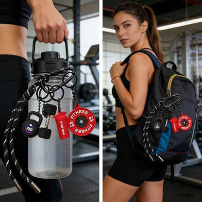 Fitness Keychain Barbell Dumbbell Keychain Bag Purse Charms Gym Lovers Fitness Enthusiast Gift Bag backpack Charms - color: Black+red