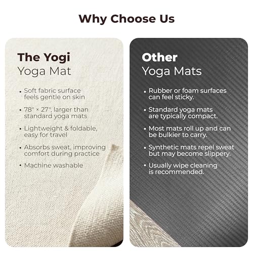 Live Well 360 Handmade Organic Cotton Yoga Mat - Non-Toxic, Chemical-free and All Natural Cloth Yoga Mat - Exercise, Workout, & Fitness Rug - Woven Material - Absorbent & Washable - 78" x 27" - color: Natural Cotton