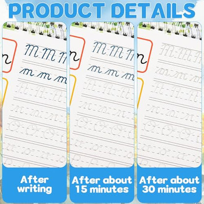 gisgfim 2 Pack Grooved Cursive Handwriting Workbook Magic Grooved Cursive Reusable Handwriting Practice Tracing with Disappearing Ink Pens for Kids Learning Activities Supplies (Letters&Number) - style: Letters+Numbers