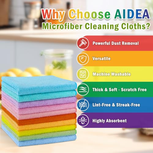 AIDEA Microfiber Cleaning Cloth, 100PK, Cleaning Rags, 11.5"×11.5" - color: Multi-colored