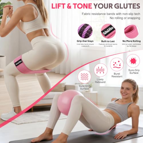 WALITO 15 PCS Pilates Kit, Adjustable Pedal Resistance Band with Handle, Figure 8 Resistance Band for Exercise Women, At Home Workout Equipment Set with Yoga Ball & Booty Bands for Full Body Gym - color: Pink