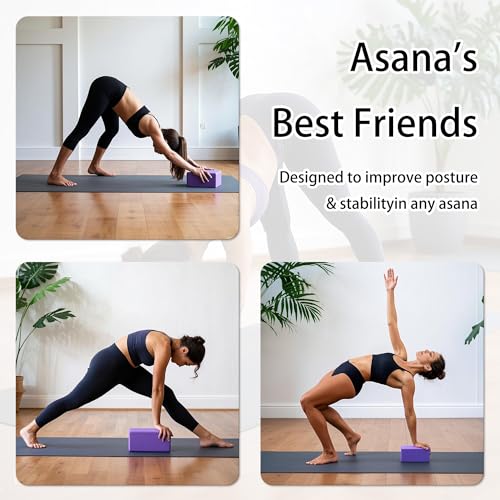 2 Yoga Blocks Supportive Accessories including 2 Knee Pads, 2 With Strap To Put Less Weight On Wrists, 1 Muscle Massage Roller, 2 Pair of Non-Slip Pilates Socks, 1 GYM Bag, Durable Versatile Yoga Brick Exercise Set of 10 - color: Purple