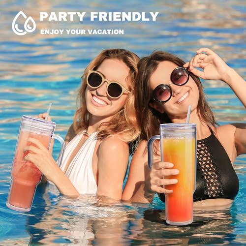 MEWAY 40 oz Acrylic Tumbler with Handle and Straw Lid，Double Wall Vacuum Reusable plastic Water Bottle Travel Mug Cup，Classic Tumblers Cupholder Friendly (2 Pack)
