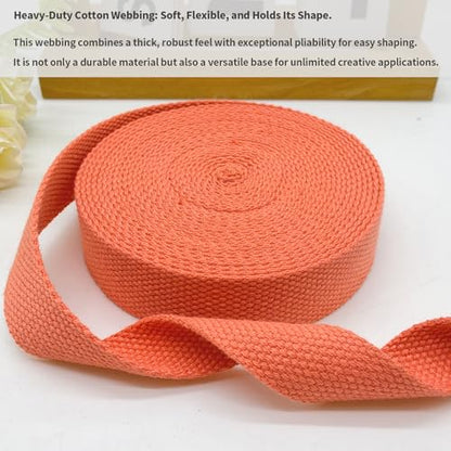 Heavy‑Duty Cotton Webbing Strap 1''x6yds Peach for Bags | 2mm thick webbing for dog collars, backpack, bag handles, apron straps, slings, sewing repairs & DIY craft projects. - color: Peach