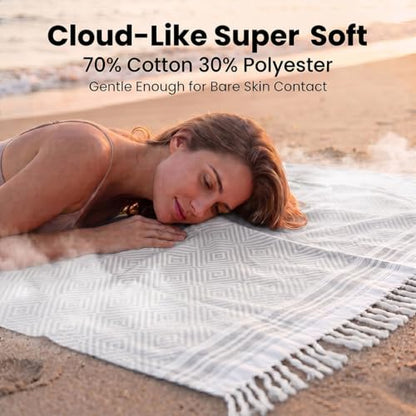 Yongoes Turkish Beach Towel Blanket Oversized 82x88 Light Grey Boho - color: Grey Light, size: Extra Large 82"x88"（208x224cm）