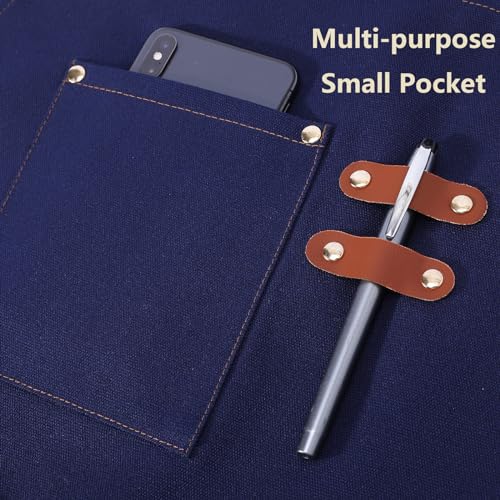 AFUN Chef Aprons for Women Men with Oversized Pockets, 12-Ounce Cotton Canvas Cross Back Water Repellent Apron (Dark Blue) - color: Dark Blue