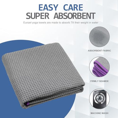 Eunzel Hot Yoga Towel - Microfiber Non Slip Yoga Mat Towel with Grip Dot Sweat Absorbent Towel for Hot Yoga, Pilates and Fitness 72" x 24", Dark Grey/Purple - color: Grey/ Purple