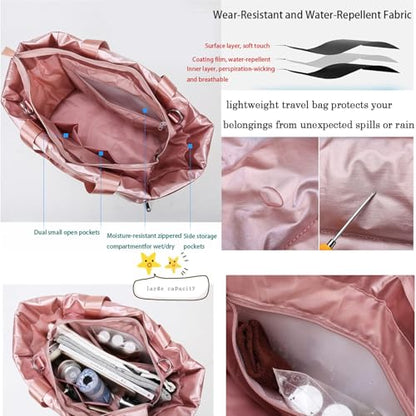 Large Puffer Tote Bag for Women, Quilted Gym Bag with Yoga Mat Holder, Travel Duffle, Waterproof Carry on Weekender Bag (pink) - color: pink