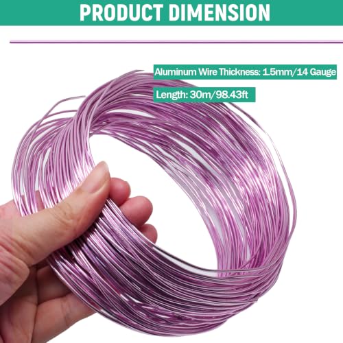 Luomorgo 14 Gauge Aluminum Craft Wire, Pink, 100FT | Anodized, Bendable, Jewelry Making, DIY Crafts, Floral & Sculpting - color: Pink, size: 14 Gauge