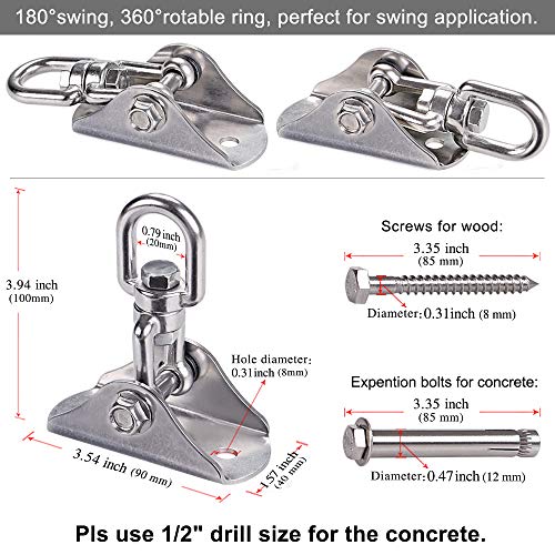 BeneLabel Swing Hanger 304 Stainless Steel Ceiling Swing Mount 1000 LB Capacity Swings Hardware 360° Swivel Hook for Yoga Punching Bag, Hammock Chair, Porch Swing, Hanging Chair - color: 360° Swivel Swing Hanger (1 Pack)