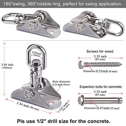 BeneLabel Swing Hanger 304 Stainless Steel Ceiling Swing Mount 1000 LB Capacity Swings Hardware 360° Swivel Hook for Yoga Punching Bag, Hammock Chair, Porch Swing, Hanging Chair - color: 360° Swivel Swing Hanger (1 Pack)