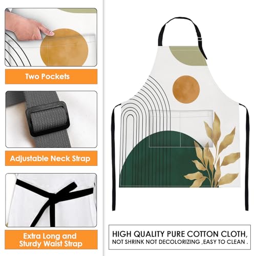 Apron with Pockets, 32x28 inch, 2 Pack, Orange Green | Boho Sun Mid Century Adjustable Bib with Pockets for Women Men Couple Lovers Chef Home Baking Gardening - color: Orange Green