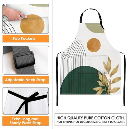 Apron with Pockets, 32x28 inch, 2 Pack, Orange Green | Boho Sun Mid Century Adjustable Bib with Pockets for Women Men Couple Lovers Chef Home Baking Gardening - color: Orange Green