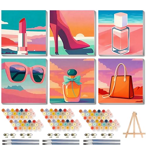 Canrichshop 6 Pack Framed Paint by Numbers Kit for Adults,Adult Paint-by-Number Kits on Canvas, DIY Oil Number Painting for Home Decor 8 x 8 inch - color: BKH2279~BKH2284