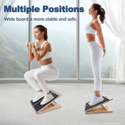 Adjustable Foot Incline Wooden Slant Board for Calf Stretching,440lb Capacity, Balance Velour Stretcher Ankle Stretch Knee Leg Boards Squats Wedge Exercise Pilates Fitness Portable Equipment (Black4)