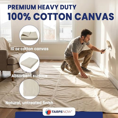 Tarps Now 20x30 ft Premium Heavy Duty Canvas Drop Cloth for Painting - Reusable Painter Tarp, 100% Cotton Fabric Floor Cover & Furniture Protection, Washable Paint Drop Cloth - size: 20' x 30'