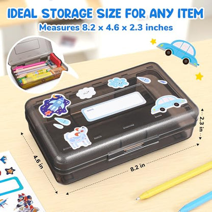 GAMENOTE Plastic Pencil Box with Personalized Sticker,Kid Hard Pencil Case with Snap-tight Lid,Small Art Craft Storage Containers,School Supplies Box for Boys,Girls (Grey) - color: Grey