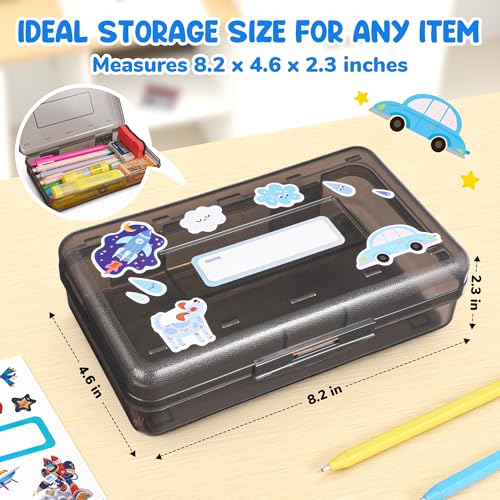 GAMENOTE Plastic Pencil Box with Personalized Sticker,Kid Hard Pencil Case with Snap-tight Lid,Small Art Craft Storage Containers,School Supplies Box for Boys,Girls (Grey) - color: Grey