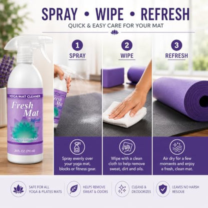 Fresh Mat Yoga Mat Cleaner Spray - Natural Deodorizing Cleaner for Yoga Mats & Fitness Equipment - No-Rinse, Residue-Free Formula with Witch Hazel & Essential Oil, Peaceful Lavender (12 fl oz). - size: 12 Fl Oz (Pack of 1)