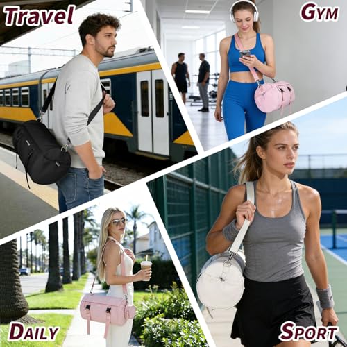 Small Gym Bag for Women Men, 15L Sports Workout Bag with Wet Pocket and Yoga Mat Holder, Lightweight & Water-Resistant Mini Travel Duffle Bag (Pink) - color: Pink