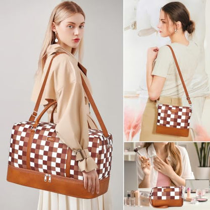 IBFUN Weekender Bags for Women, 21" Travel Duffle Bag with Shoe Compartment - color: F1-Brown