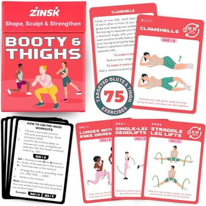 Zinsk 75 Booty & Thighs Exercise Cards - No Equipment Needed Glute Workouts to Shapen and Lift - Compact 3.5" x 2.5" Cards for Fun, Fast Home or Travel Leg and Butt Workouts for Women - style: Booty Cards