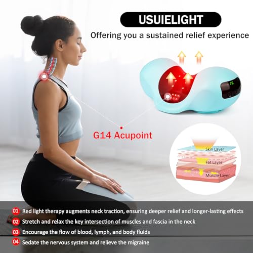 Red Light Therapy 목 견인 베개, 목 통증 완화를 위한 목 스트레처, 긴장성 두통 및 목 혹 교정용 경추 견인 장치 라이트 블루 - color: 블루.