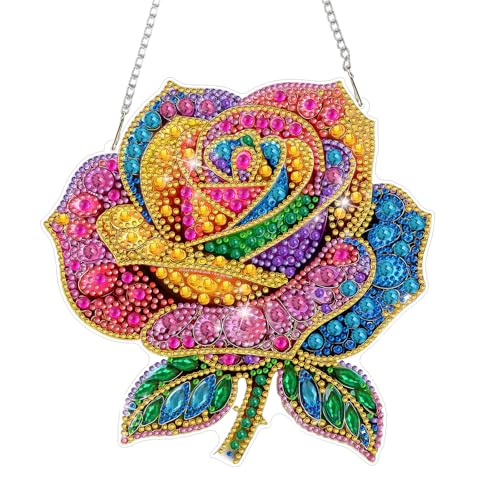 MAXBYE Rose Diamond Art Kits for Adults Hanging Ornament, DIY Special Crystal Diamond Painting kit, Double Sided Painting Kits for Beginners Gift Wall Home Decoration 8×8 Inch - color: Rose
