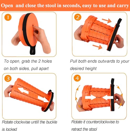 Fishboy Collapsible Stool for Adults, Portable Folding Camping Seat, 400lbs - color: All Orange