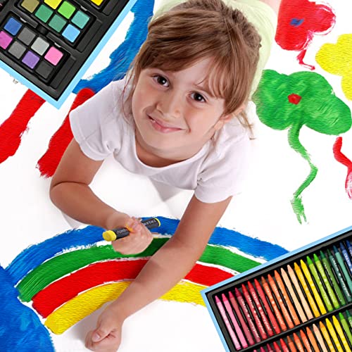 Sunnyglade 145 Piece Deluxe Art Set Wooden Art Box & Drawing Kit Blue | Art Kit with Crayons, Oil Pastels, Colored Pencils, Watercolor Pans, Sketch Pencils, Brush, Sharpener, Eraser, Color Chart - color: Blue