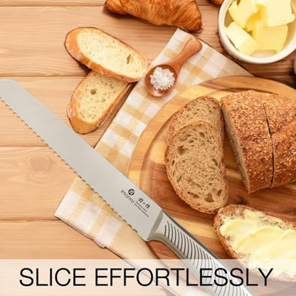 imarku Bread Knife 10 Inch: Japanese High Carbon Stainless Steel | Professional Grade Serrated Bread Knife, Razor Sharp Edge Cake Knife for Homemade Bread Bagels Cake, Stainless Steel Handle - color: Classic Silver