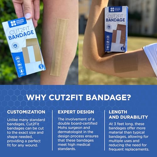 𝐂𝐮𝐭𝟐𝐅𝐢𝐭 𝐀𝐝𝐡𝐞𝐬𝐢𝐯𝐞 𝐁𝐚𝐧𝐝𝐚𝐠𝐞𝐬 - Flexible Fabric Bandage for Wound Care and First Aid, Long Lasting & Breathable - Custom Size for Minor Cuts and Scrapes, 1 Meter Long (Small) - size: Small