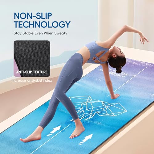 TPE Yoga Mat, 27x72 Inch, 5mm Thick, Non-Slip Surface for Tall People, Pilates, Meditation, Home Workout, Sweat-Resistant - color: Geometric Blue
