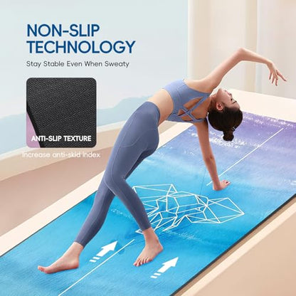TPE Yoga Mat, 27x72 Inch, 5mm Thick, Non-Slip Surface for Tall People, Pilates, Meditation, Home Workout, Sweat-Resistant - color: Geometric Blue
