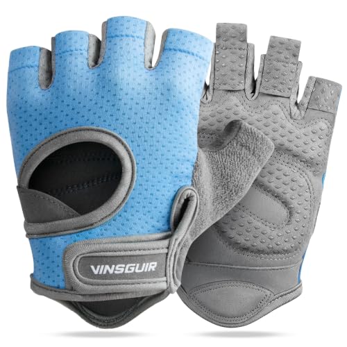 VINSGUIR Workout Gloves for Women and Men, Breathable & Padded Gym Gloves - color: Sky Blue / Gray, size: Medium