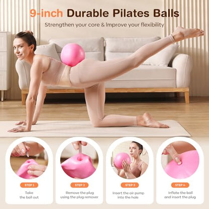 Pilates Kit 13Pcs Home Pilates Essentials Workout Kit with 13" Ring, 10" Ball and Resistance Bands for Women at Home Pilates Equipment Set for Beginners