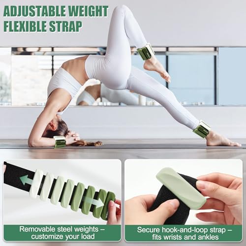 Ankle Wrist Weights for Women 2lbs/4lbs Pairs Adjustable Silicone Weights - color: Gradient Green, size: 4 lbs Pair (2 lb Each)