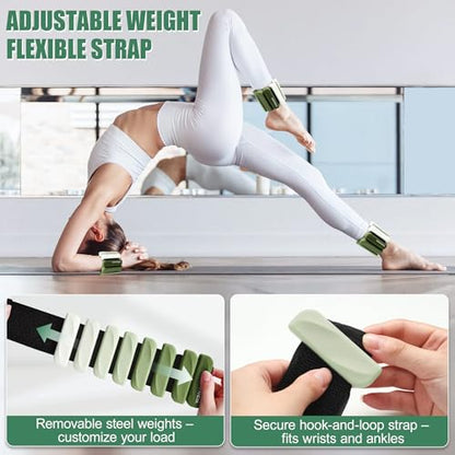 Ankle Wrist Weights for Women 2lbs/4lbs Pairs Adjustable Silicone Weights - color: Gradient Green, size: 4 lbs Pair (2 lb Each)