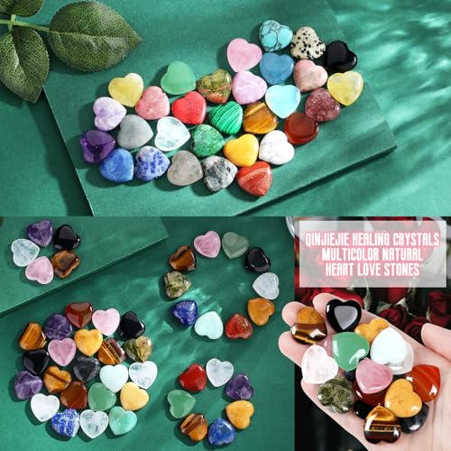 QINJIEJIE 10PCS Crystals Heart Healing Stones Polished Hearts Gemstones Set - color: Multi-colored - 10pcs Crystal