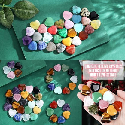 QINJIEJIE 10PCS Crystals Heart Healing Stones Polished Hearts Gemstones Set - color: Multi-colored - 10pcs Crystal