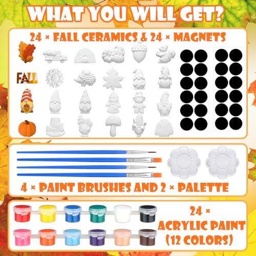 Simgoing 24 Sets Fall Ceramic Painting Kit Autumn Ceramics Painting Set | Ceramic Painting Kit with 24 Magnet 4 Brushes and 2 Palette for DIY Ready to Paint Ceramics Painting Arts and Crafts Set - style: Fall
