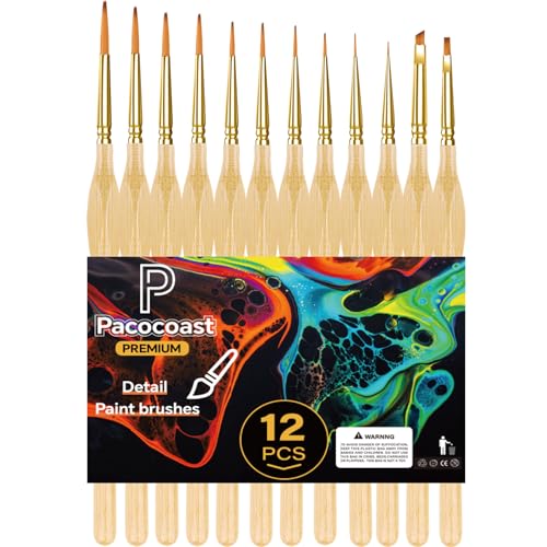 Detail Paint Brushes Set, 12PC Miniature Brushes for Fine Detailing & Art Painting, Small Tiny Paint Brush Perfect for Acrylic, Paint by Number, Figurine, Craft, Models (Wood) - color: Wood