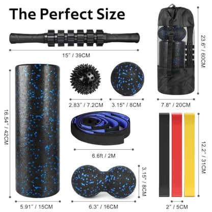 7 in1 Foam Roller Set for Deep Tissue Muscle Massager - Back Roller - color: Black Blue