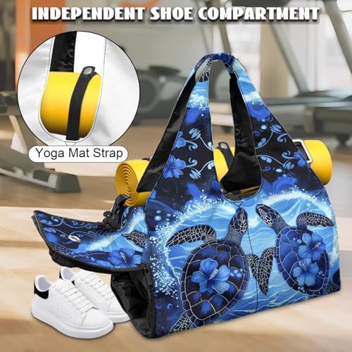 Yoga Mat Bag for Men Women Canvas Yoga Mat Carrier Take In Out Mat Easily for Beach Swim Bags Pool Sports Gym - color: Double Sea Turtle