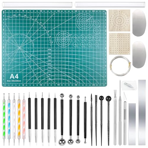 Yayatty Polymer Clay Tools, Acrylic Clay Roller, Acrylic Sheet, Rotary Cutting Mat, Round Polymer Clay Cutters with Clay Slicer Blade for Pottery and Sculpture, 42 PCS - color: 27 PCS