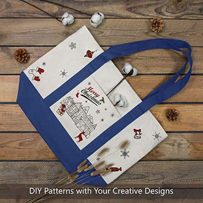 TOPDesign 1-Pack Canvas Tote Bag with an External Pocket, Reusable Grocery Shopping Bag, Top Zipper Closure, Daily Essentials (Blue/Natural) - color: Blue/Natural